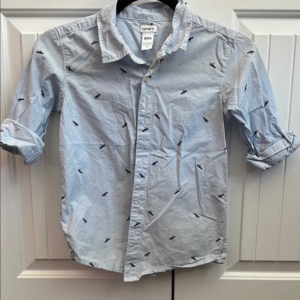 Carter’s Boys’ Long Sleeve Button-Up Shirt - Size 8 - Dino Print